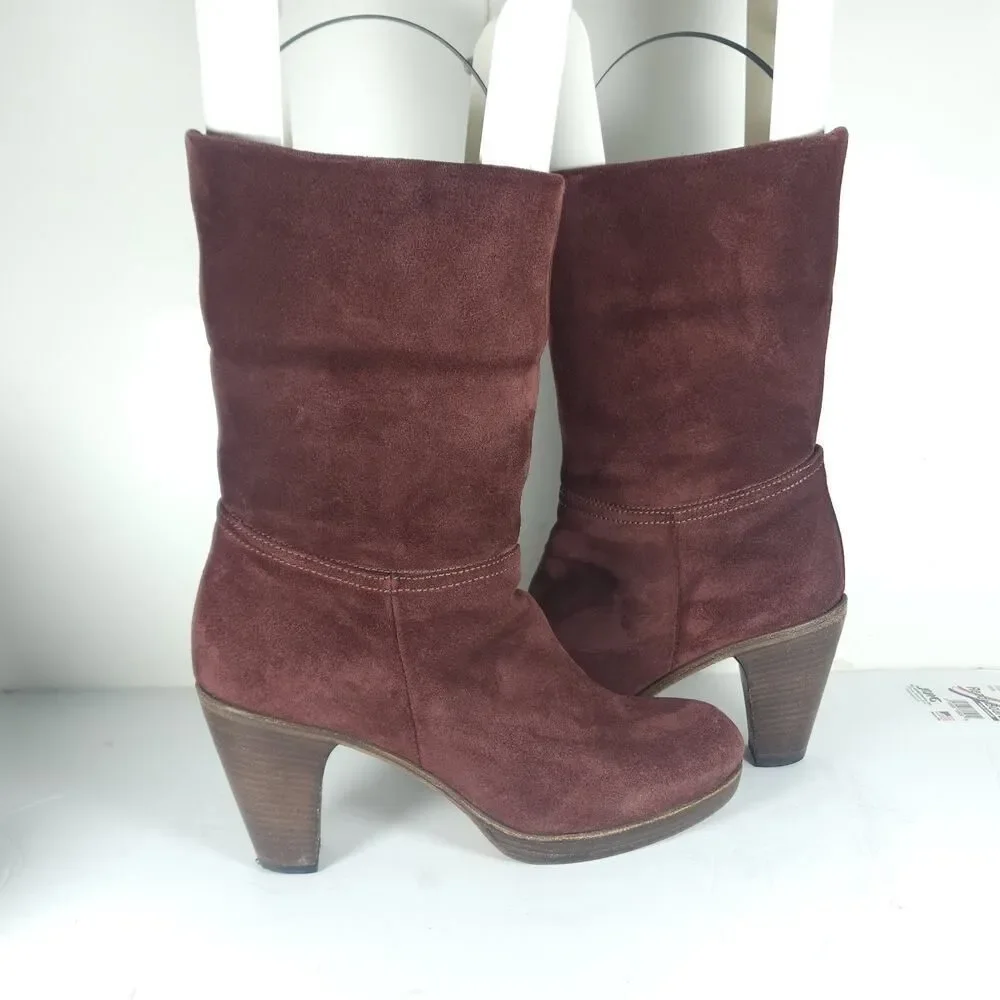 Fiorentini Baker Women's 39 US8,5 Burgandy Suede PullOn Fold Over Slouch Boots